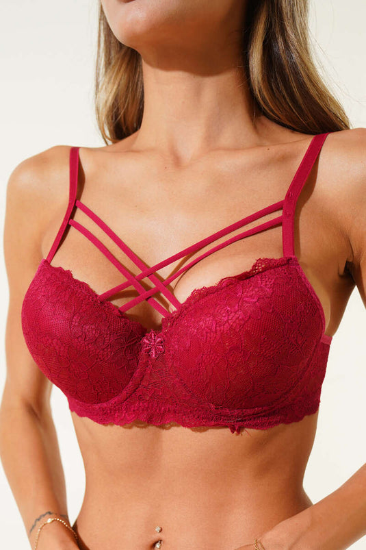 حمالة صدر دانتيل متقاطعة بورجوندي