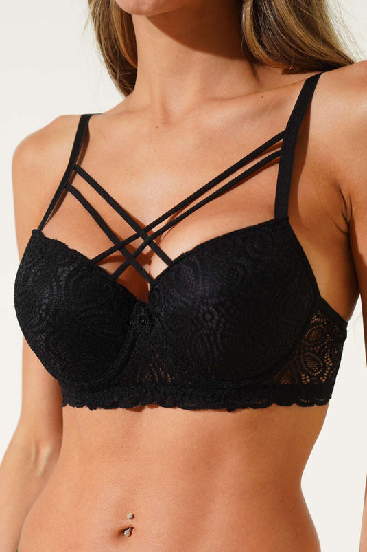 Dantelli Çapraz Sütyen Siyah