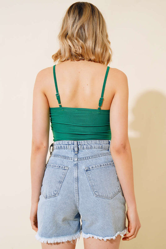 Dantelli Çıtçıtlı Body Yeşil