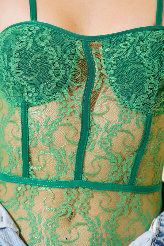 Dantelli Çıtçıtlı Body Yeşil