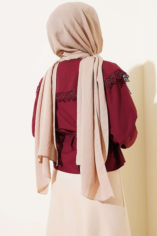 Lace Sailor Collar Short Shirt with Rope Belt Burgundy