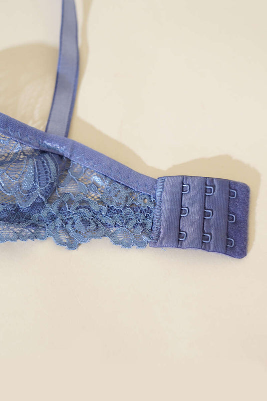 Lace Padded Shiny Bra Set Indigo