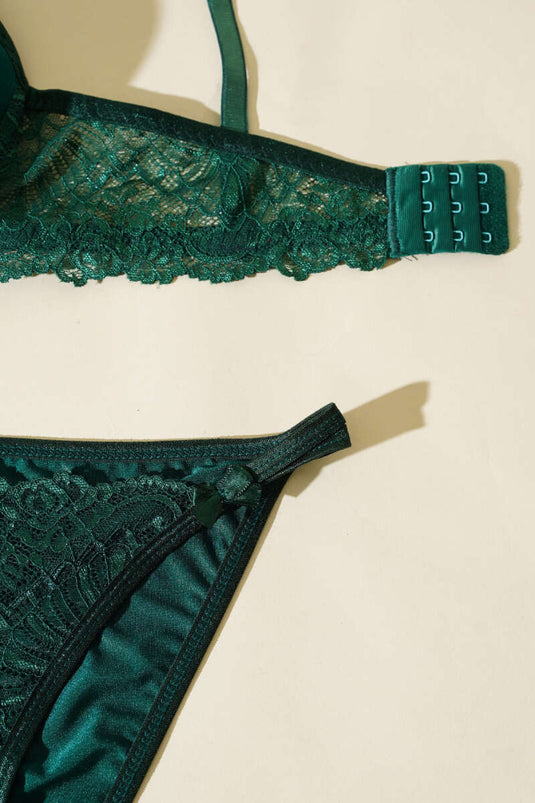 Ensemble soutien-gorge et soutien-gorge en dentelle brillante rembourrée émeraude