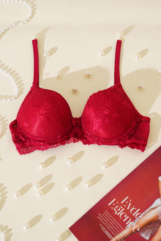 Reggiseno imbottito in pizzo bordeaux