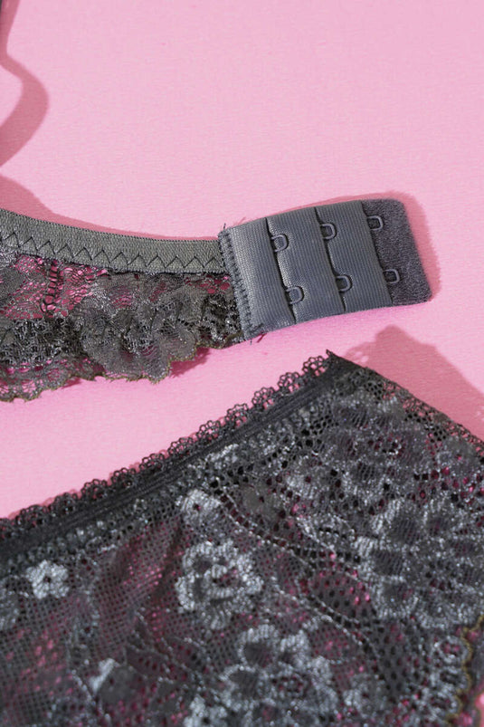 Lace Padded Bra Set Anthracite