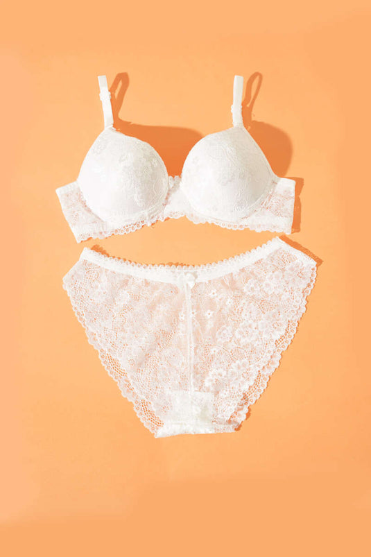 Lace Padded Bra Set Ecru