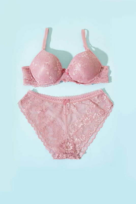 Lace Padded Bra Set Dusty Rose