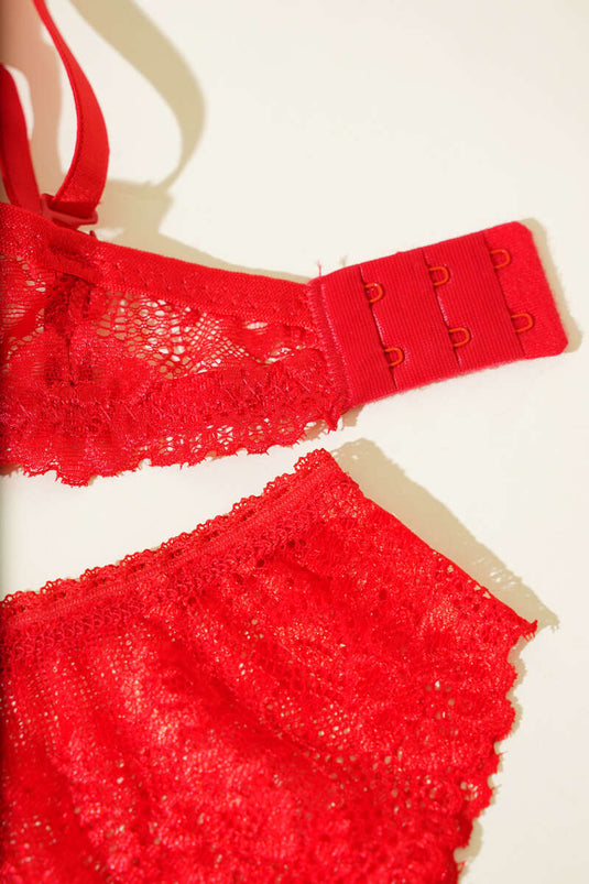 Dantelli Destekli Sütyen Takım Kırmızı