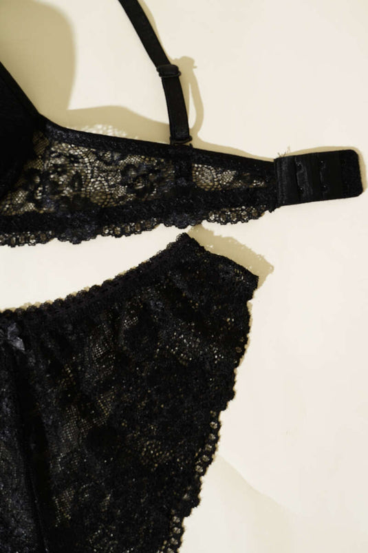 Lace Padded Bra Set Black