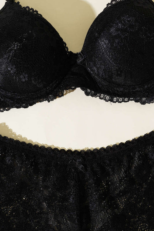 Lace Padded Bra Set Black