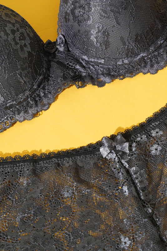 Dantelli Desteksiz Sütyen Takım Antrasit