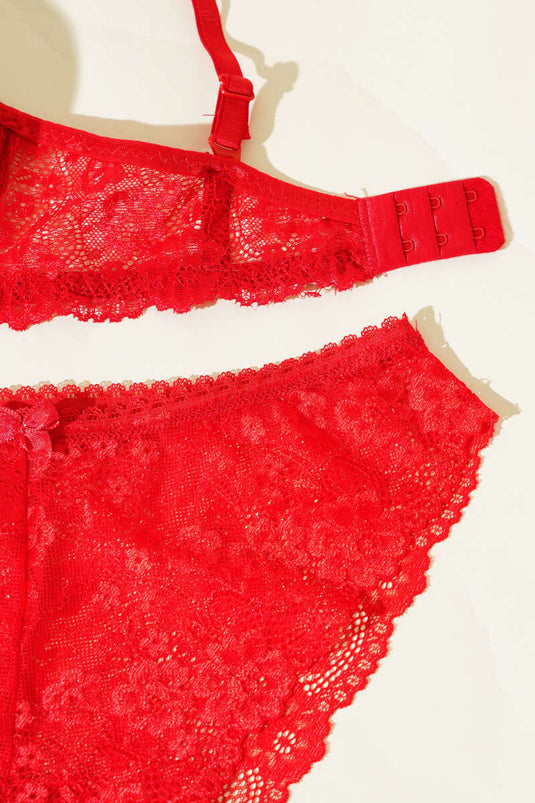 Ensemble soutien-gorge et brassière en dentelle rouge sans rembourrage