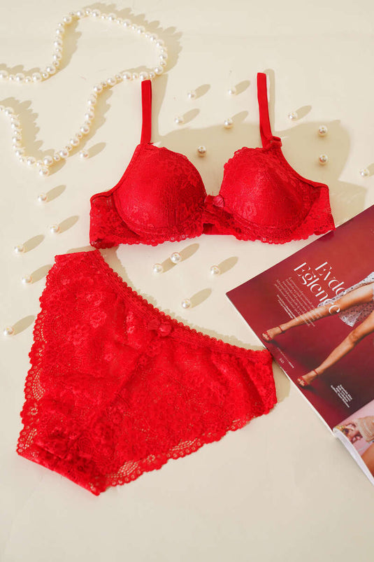 Ensemble soutien-gorge et brassière en dentelle rouge sans rembourrage