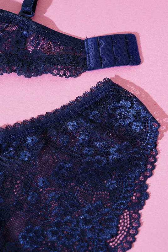 Lace Non-Padded Bra Set Navy Blue