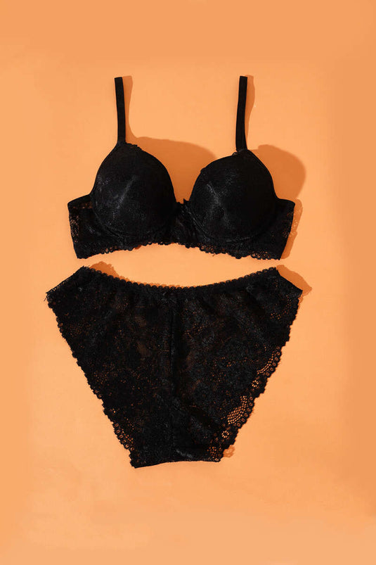Ensemble soutien-gorge et brassière en dentelle noire sans rembourrage