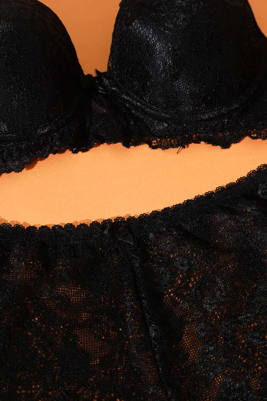 Ensemble soutien-gorge et brassière en dentelle noire sans rembourrage