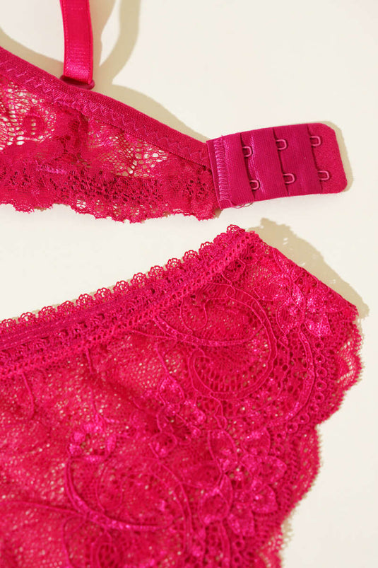 Dantelli Desteksiz Sütyen Takım Vişne