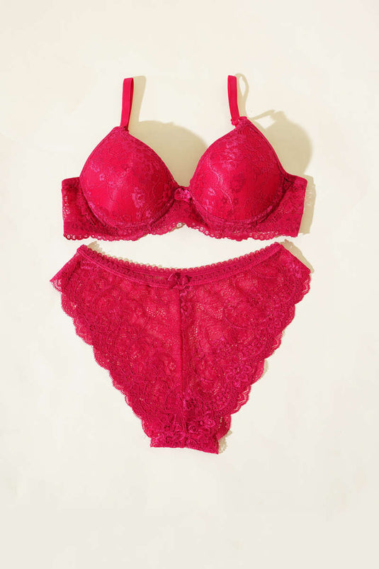 Ensemble soutien-gorge et brassière en dentelle non rembourrée, couleur cerise