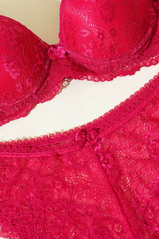 Ensemble soutien-gorge et brassière en dentelle non rembourrée, couleur cerise
