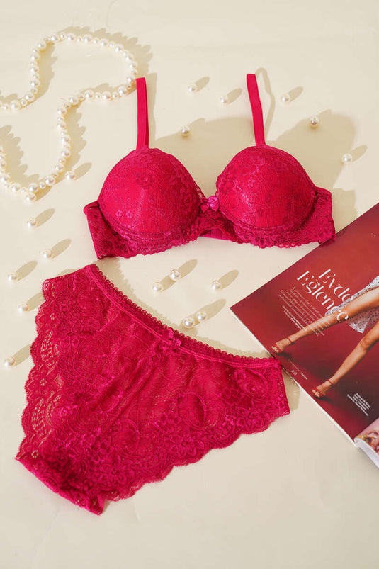 Dantelli Desteksiz Sütyen Takım Vişne
