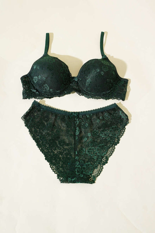 Ensemble soutien-gorge et brassière en dentelle non rembourrée vert émeraude