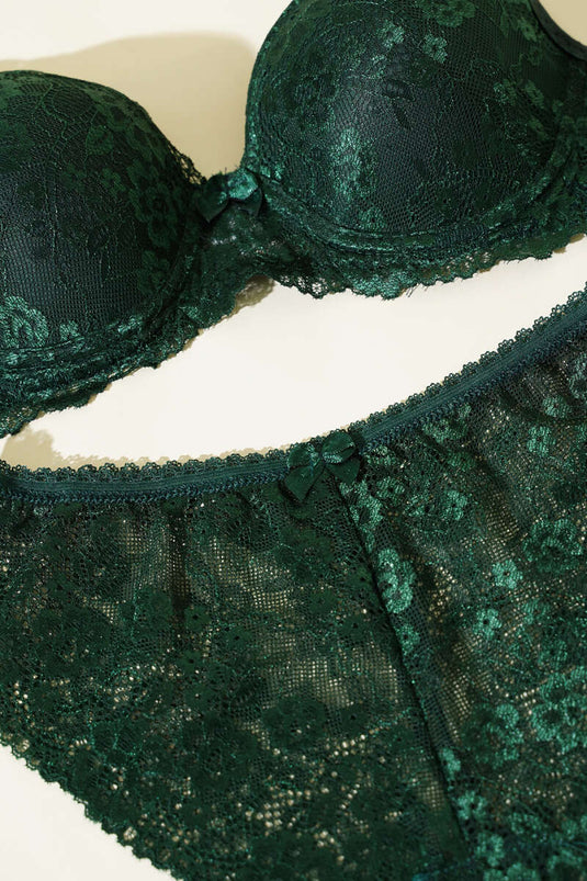Ensemble soutien-gorge et brassière en dentelle non rembourrée vert émeraude