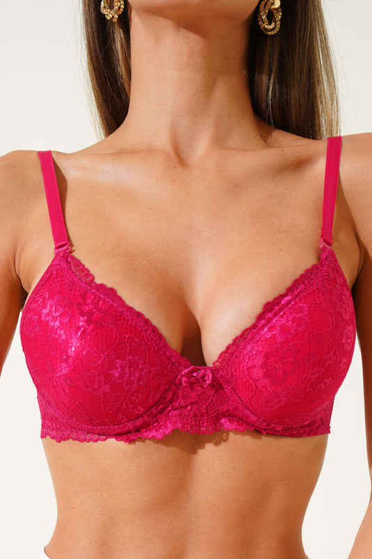 Soutien-gorge en dentelle non rembourré cerise
