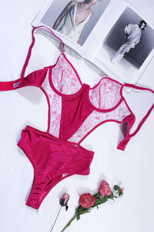 Dantelli İp Askılı Bodysuit Fuşya Beyaz