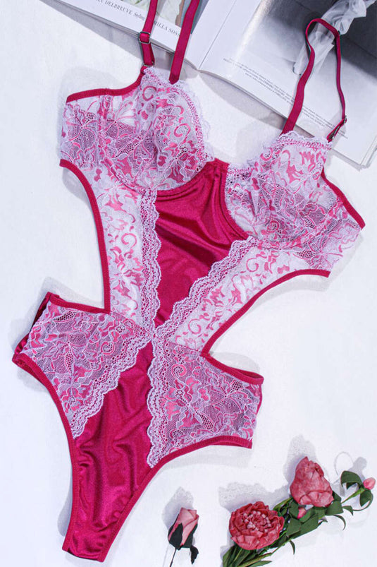 Spitzenbody mit Trägern, fuchsia-weiß