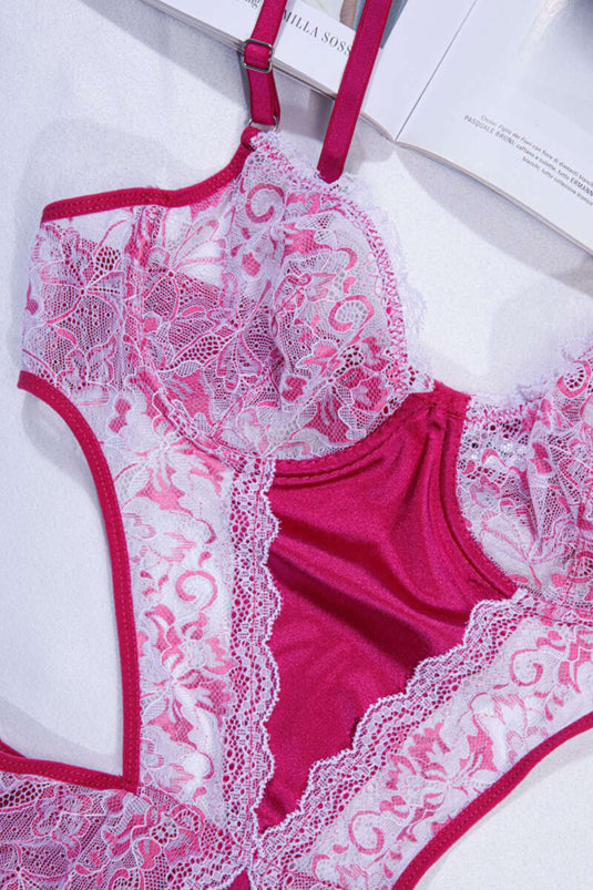 Dantelli İp Askılı Bodysuit Fuşya Beyaz