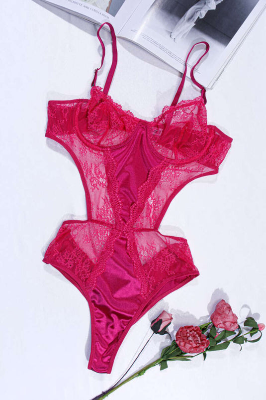 Lace Strappy Bodysuit, Fuchsia