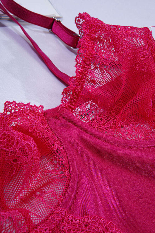 Dantelli İp Askılı Bodysuit Fuşya