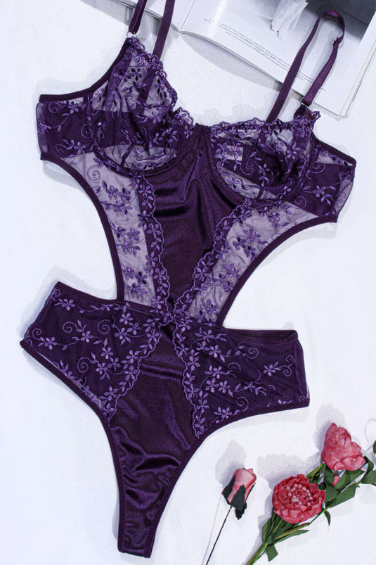 Lace Strappy Bodysuit Purple