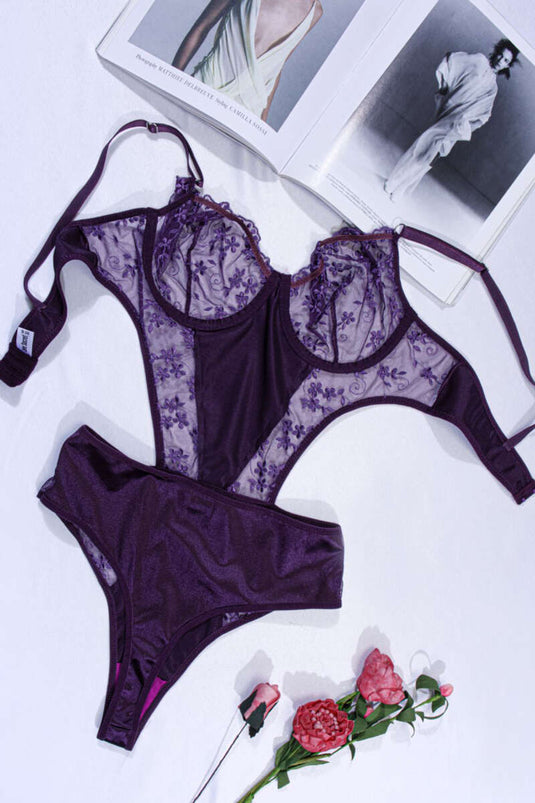 Dantelli İp Askılı Bodysuit Mor