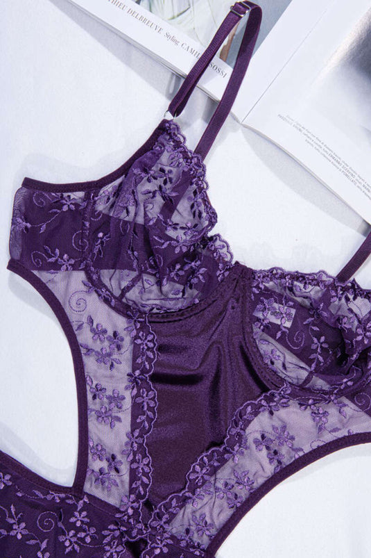 Dantelli İp Askılı Bodysuit Mor
