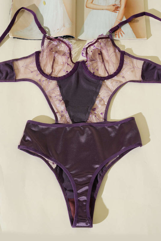 Body à bretelles en dentelle, prune