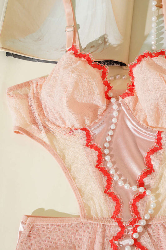 Dantelli İp Askılı Bodysuit Somon