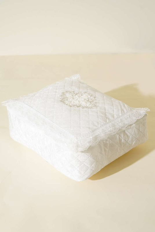 Lace and Velvet Storage Bag, Ecru