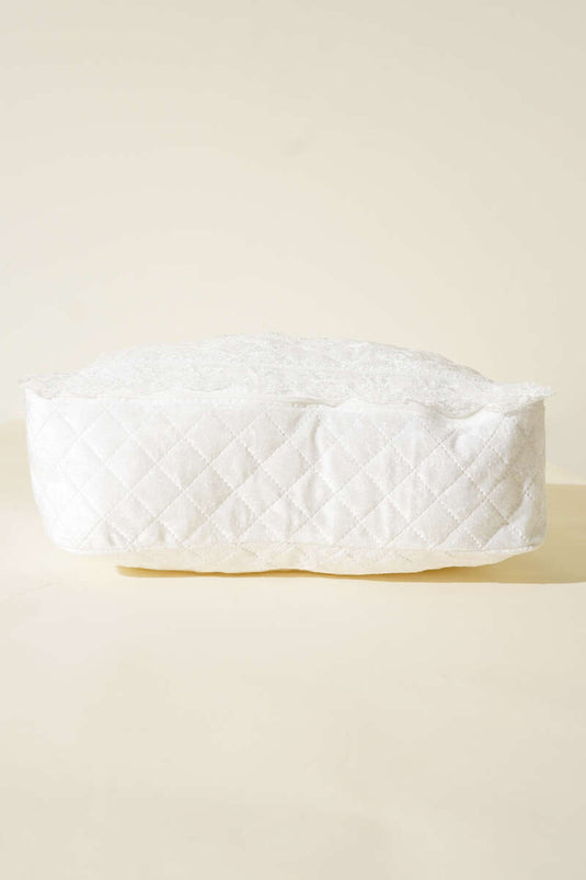 Lace and Velvet Storage Bag, Ecru