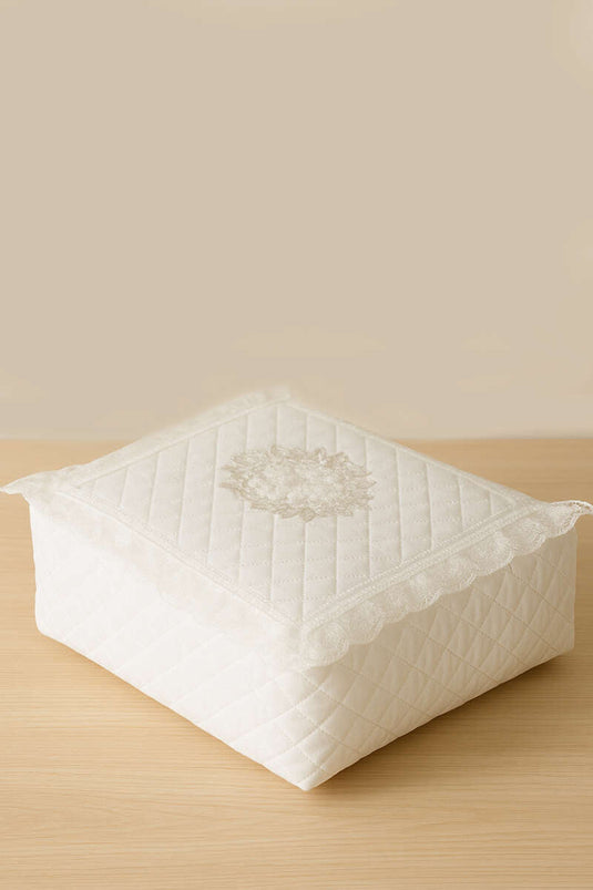 Lace and Velvet Storage Bag, Ecru