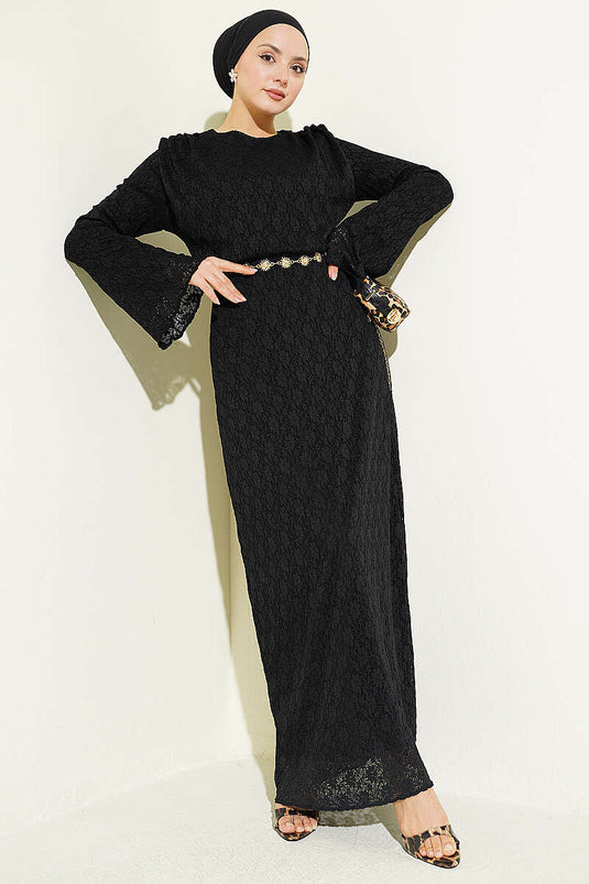 Robe ceinturée en dentelle noire