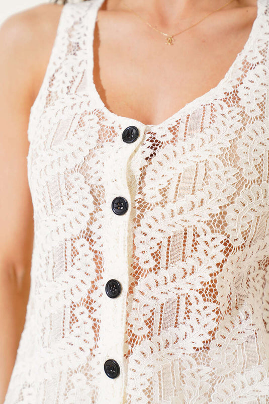 Lace Short Vest White