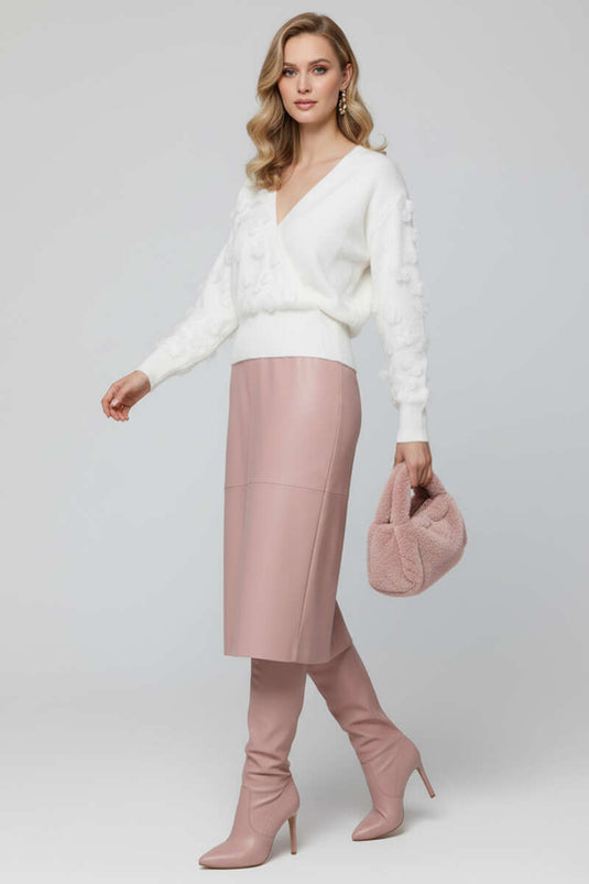 Pull cache-cœur en dentelle, écru