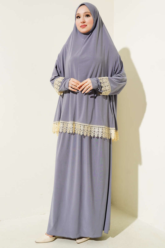 Ensemble de prière en dentelle gris ardoise