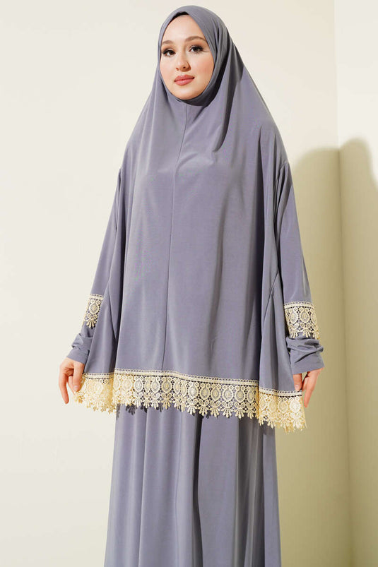 Ensemble de prière en dentelle gris ardoise