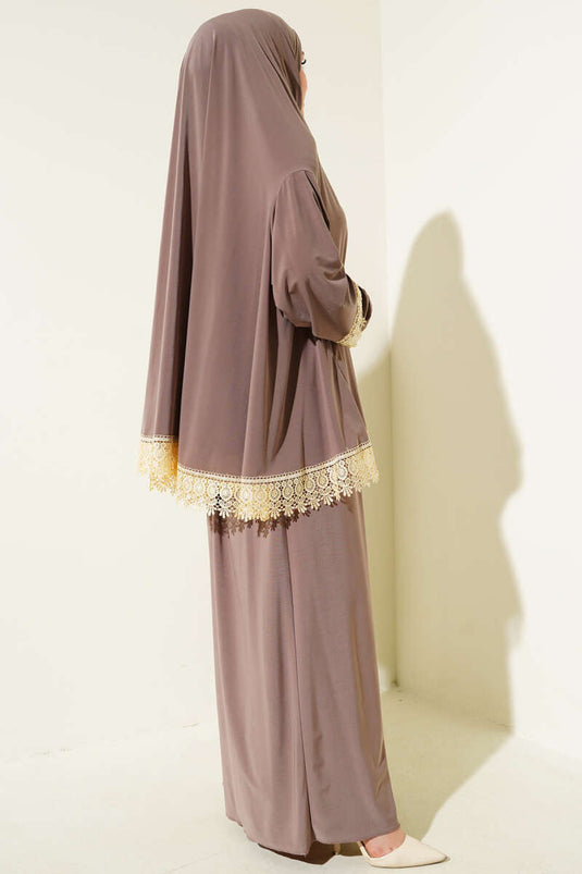 Dantelli Namaz Takımı Sütlü Kahve