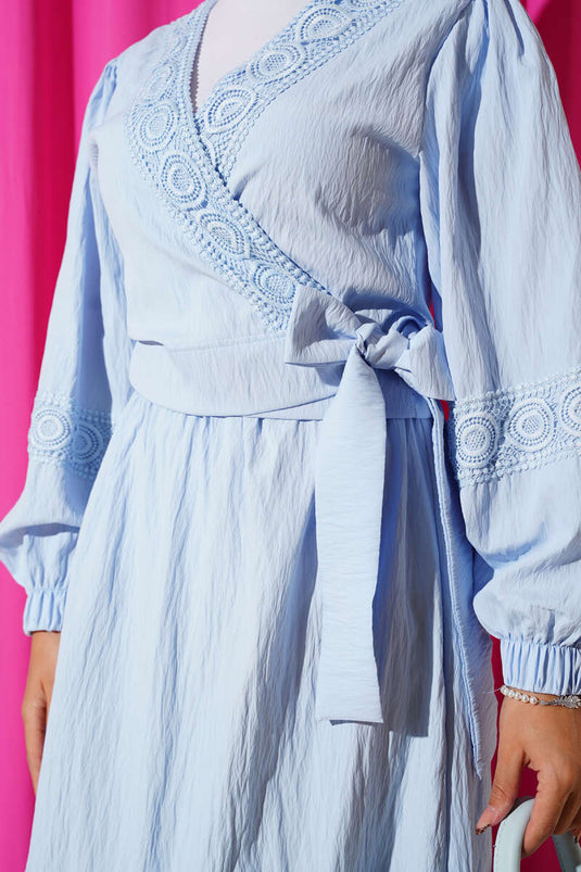 Dantelli Önden İp Bağlamalı İkili Takım Bebe Mavi