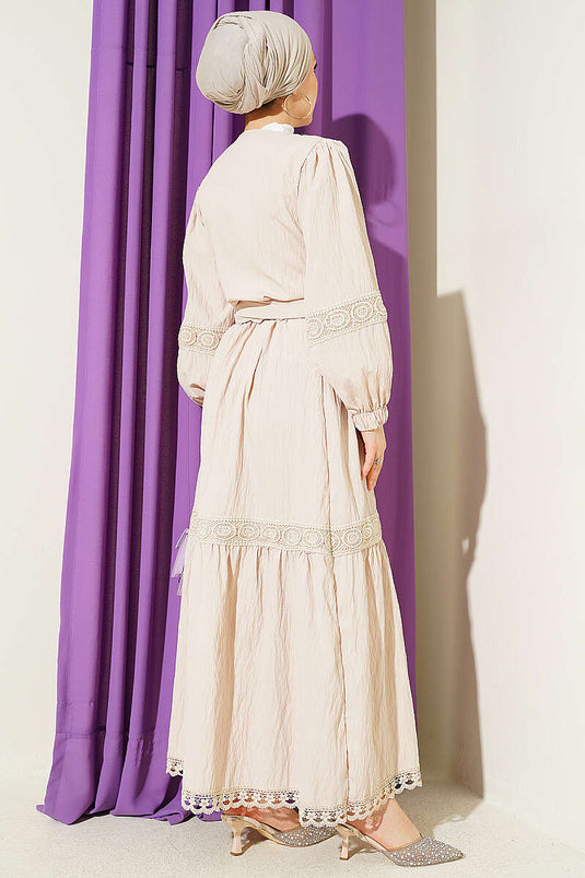 Beige Lace Front Tie Double Set
