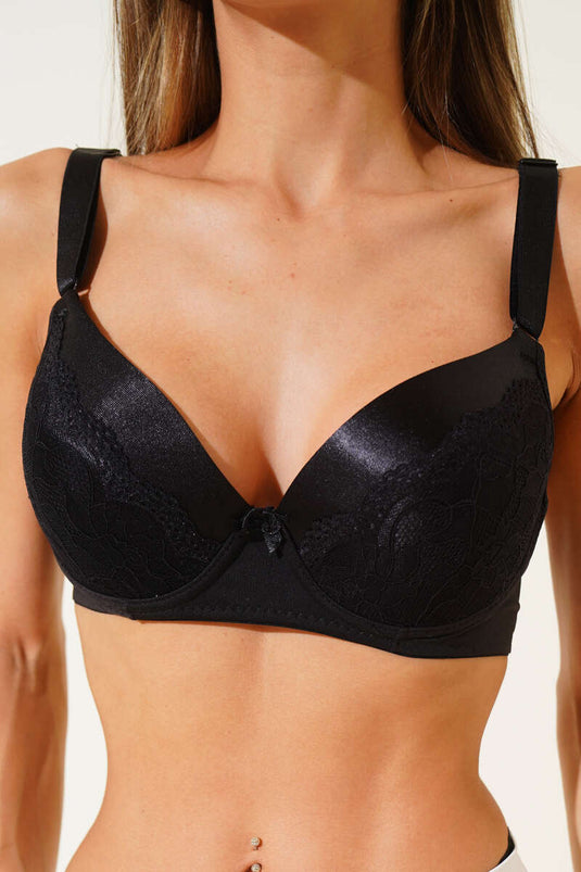 Soutien-gorge en dentelle et silicone, grande taille, noir