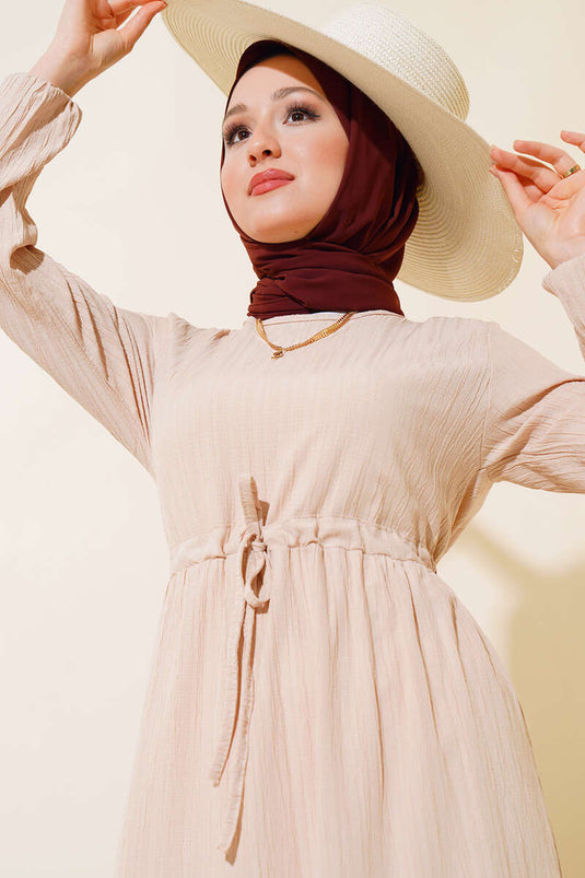 Lace Detailed Tunic Dress Beige